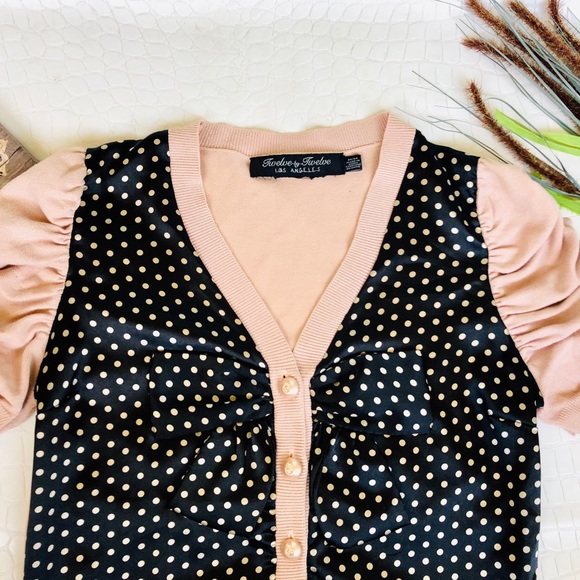 3/$30 Twelve by Twelve LA Retro Polkadot Cardigan - Picture 2 of 7